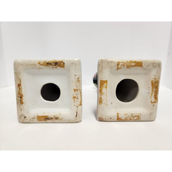 Vintage Floral Ceramic Candle Holders – Black Cloisonné Style Pair - Picture 6 of 6